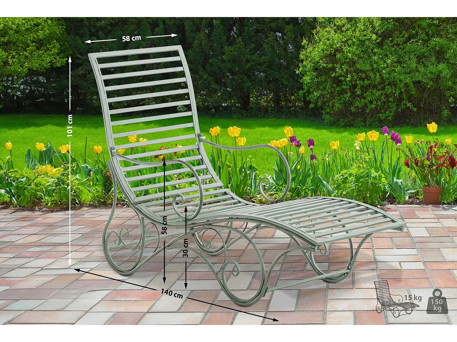 Chaise longue de jardin - Métal & Métal - Vert antique - Amiens