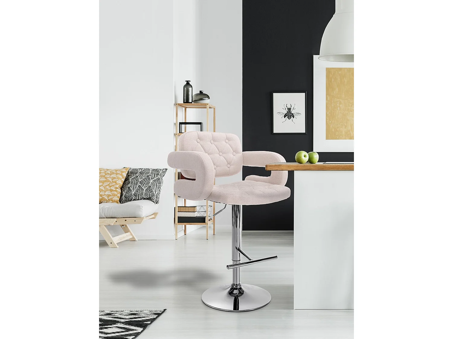 Tabouret de bar - Tissu & Métal - Beige - Dublin