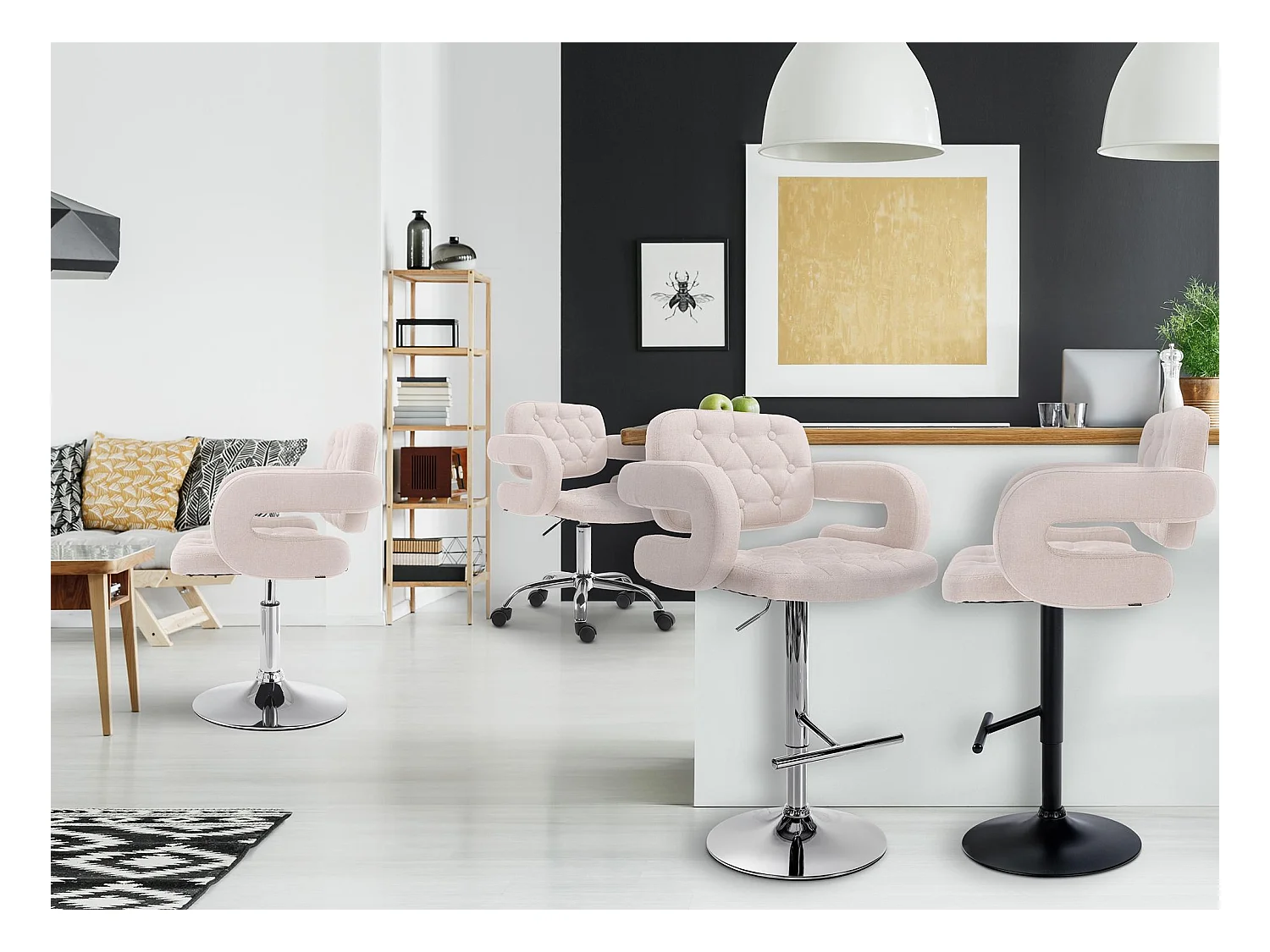 Tabouret de bar - Tissu & Métal - Beige - Dublin