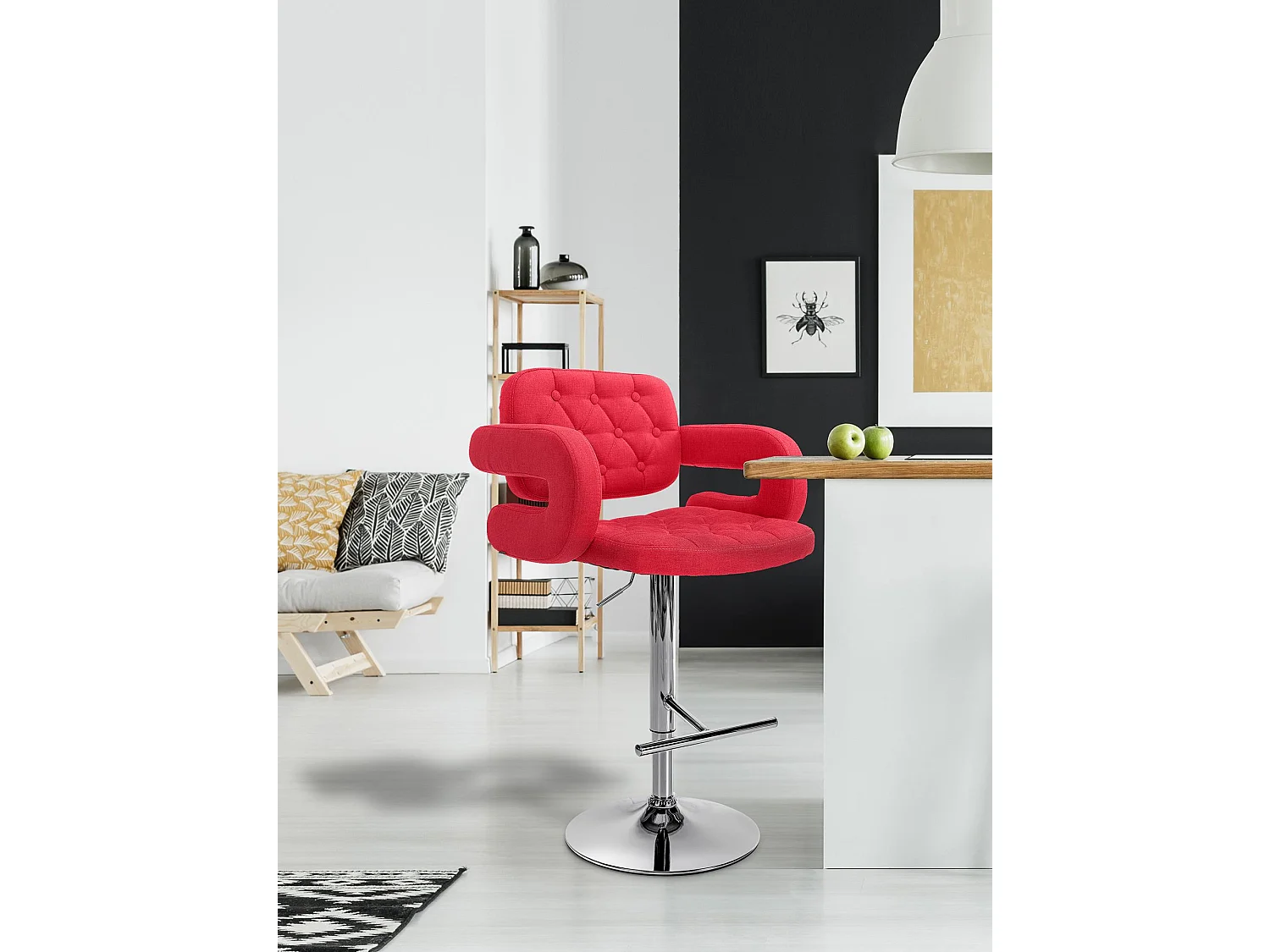 Tabouret de bar - Tissu & Métal - Rouge clair - Dublin