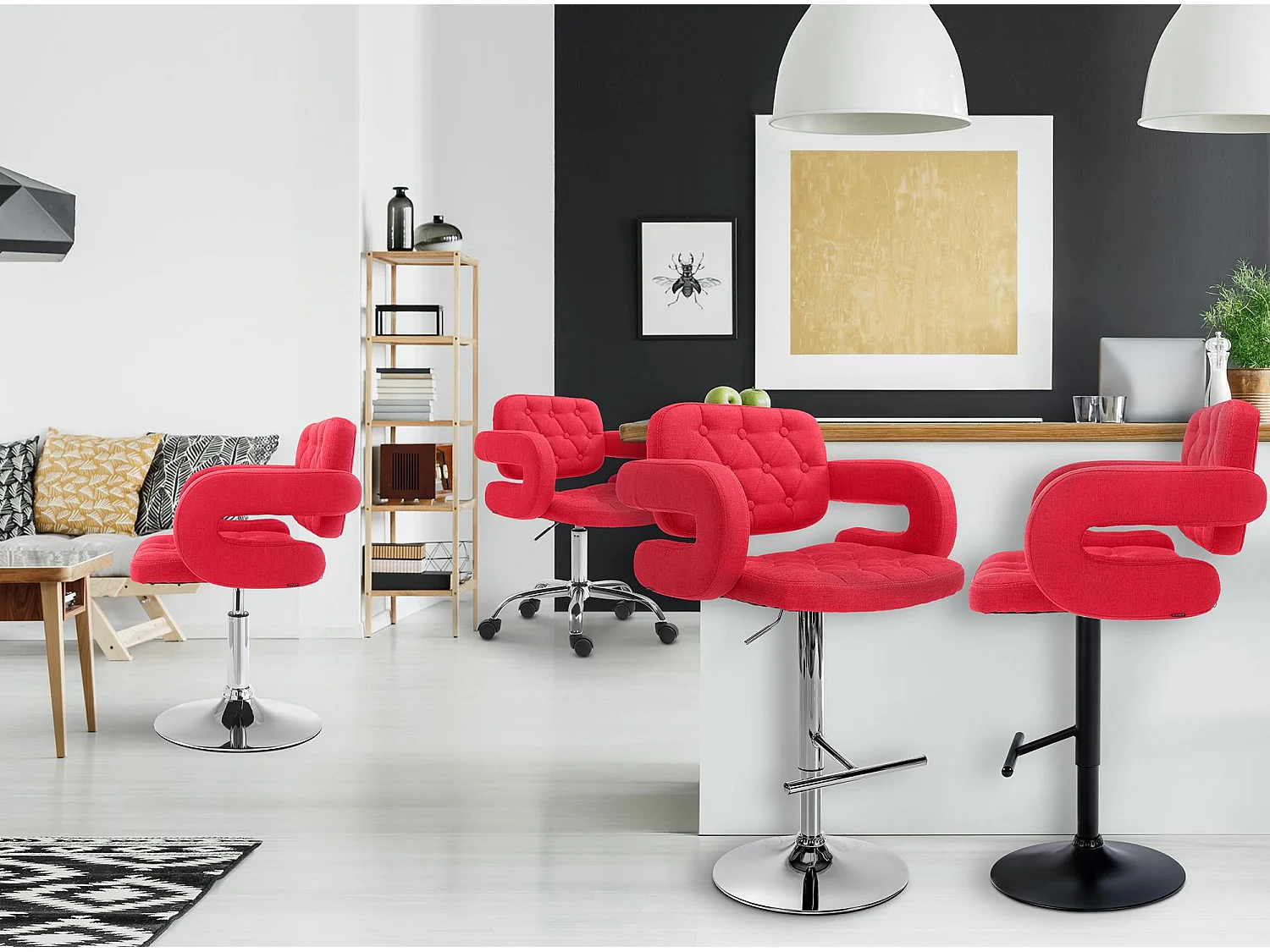 Tabouret de bar - Tissu & Métal - Rouge clair - Dublin