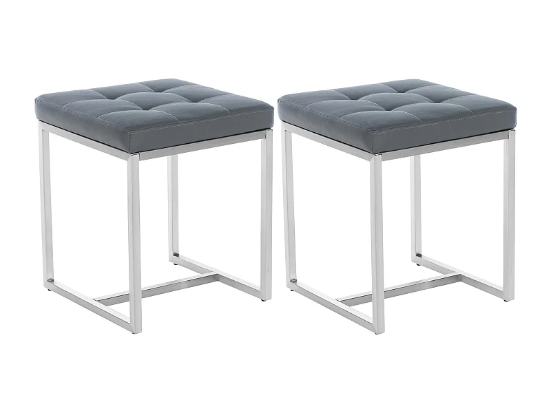 Lot de 2  Tabouret - Similicuir & Acier inoxydable - Gris - Barci