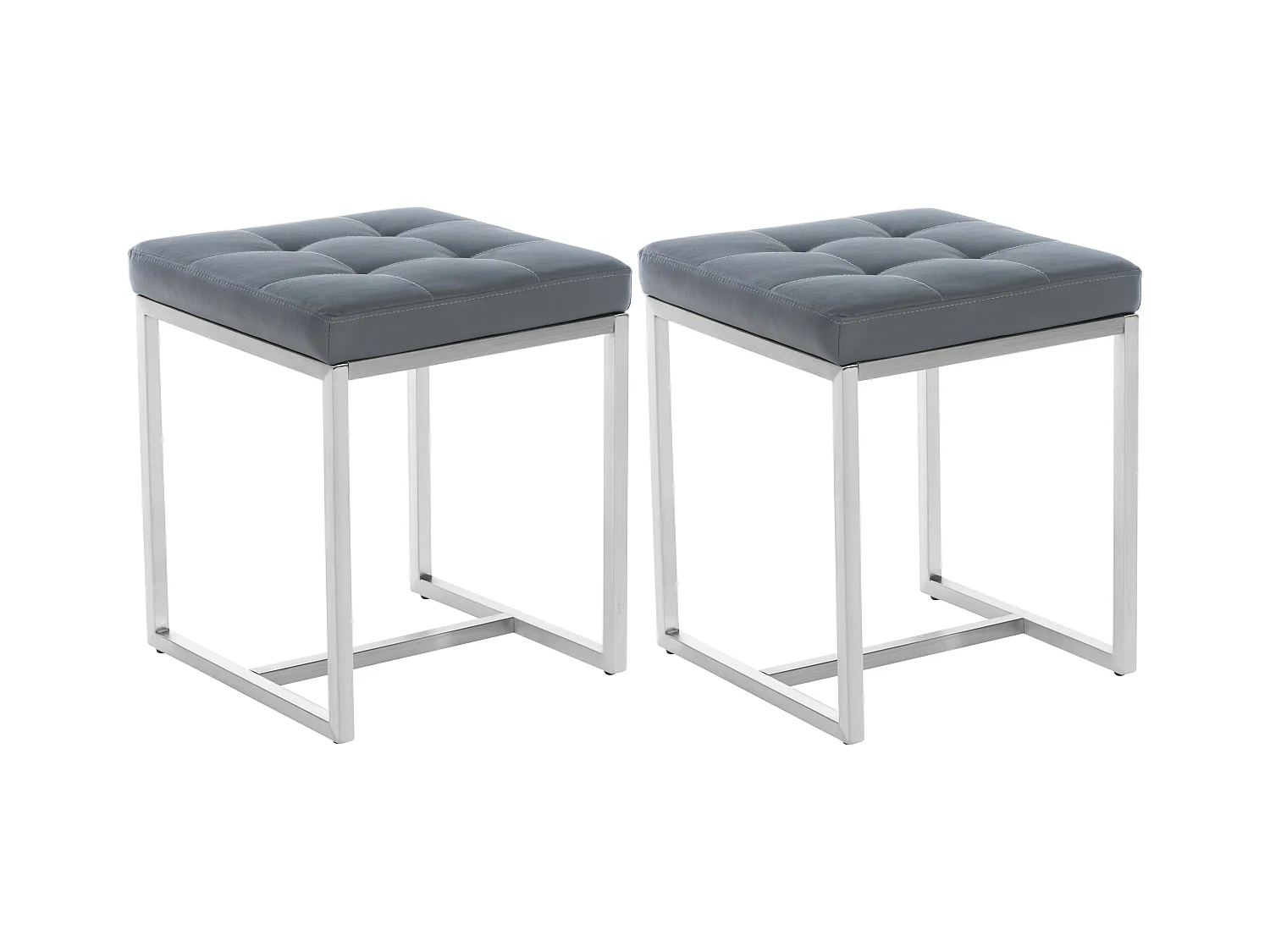 Lot de 2  Tabouret - Similicuir & Acier inoxydable - Gris - Barci