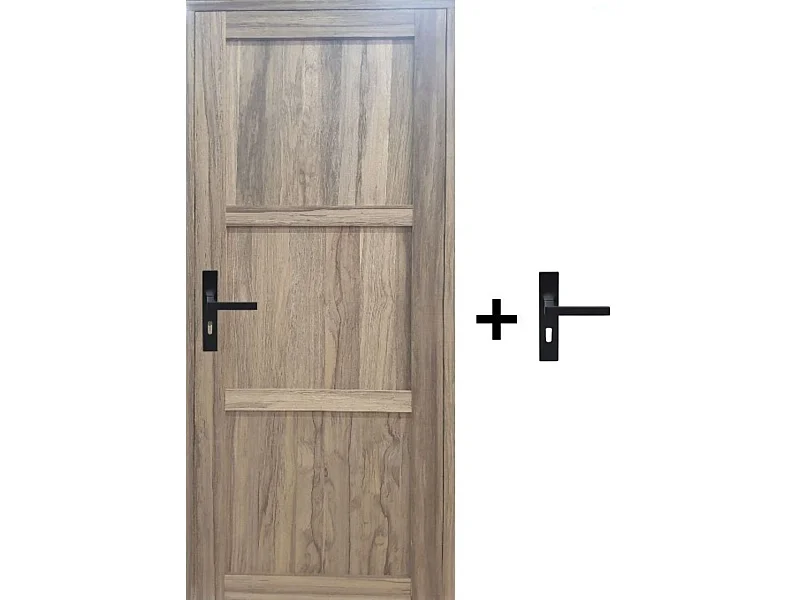 Bloc Porte Frake 3 Panneaux H204 X L83 Poussant Droite Cotes Tableau + Poignee Gd Menuiseries