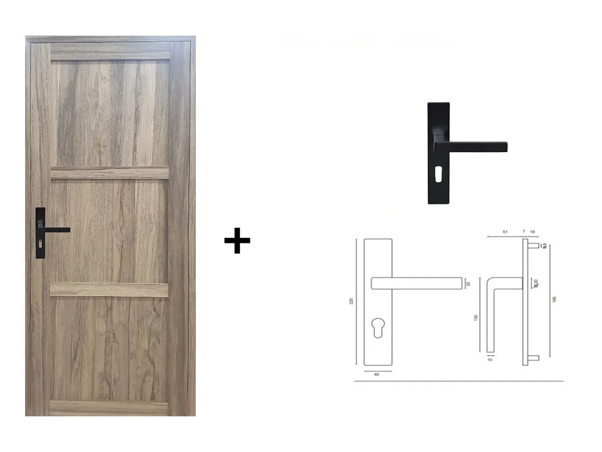 Bloc Porte Frake 3 Panneaux H204 X L83 Poussant Droite Cotes Tableau + Poignee Gd Menuiseries