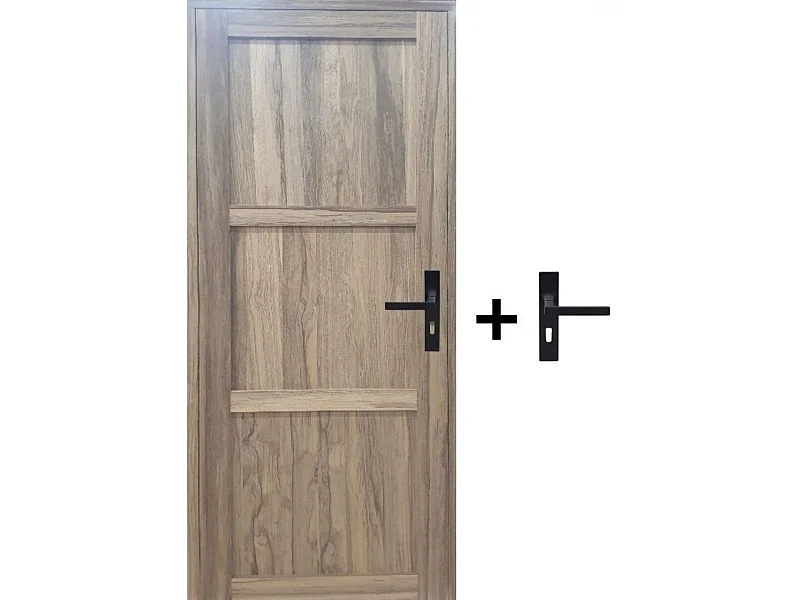 Bloc Porte Frake 3 Panneaux H204 X L73 Poussant Gauche Cotes Tableau + Poignee Gd Menuiseries