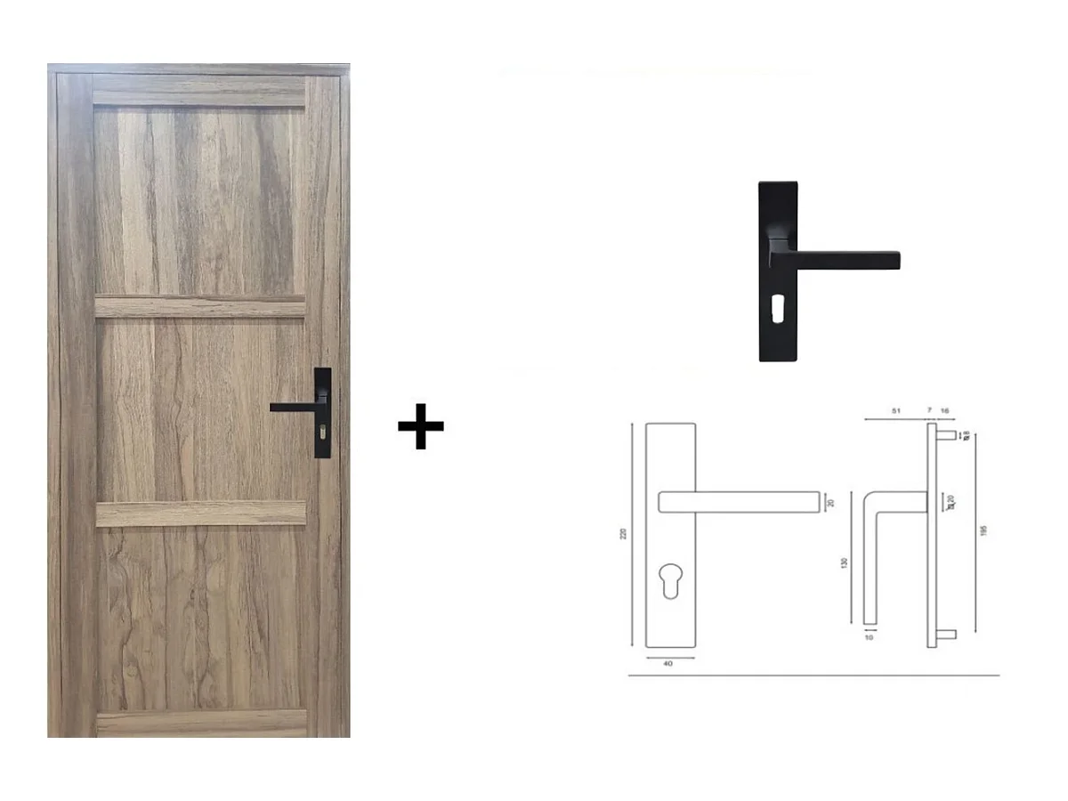 Bloc Porte Frake 3 Panneaux H204 X L73 Poussant Gauche Cotes Tableau + Poignee Gd Menuiseries