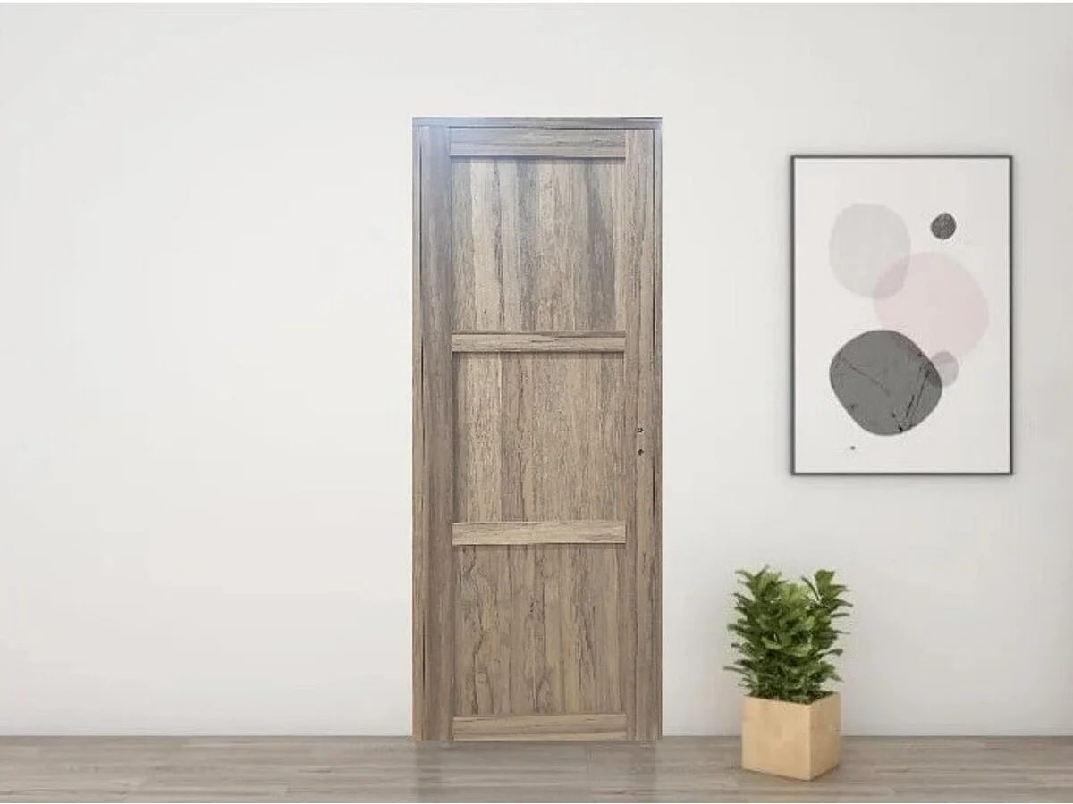 Bloc Porte Frake 3 Panneaux H204 X L73 Poussant Gauche Cotes Tableau + Poignee Gd Menuiseries