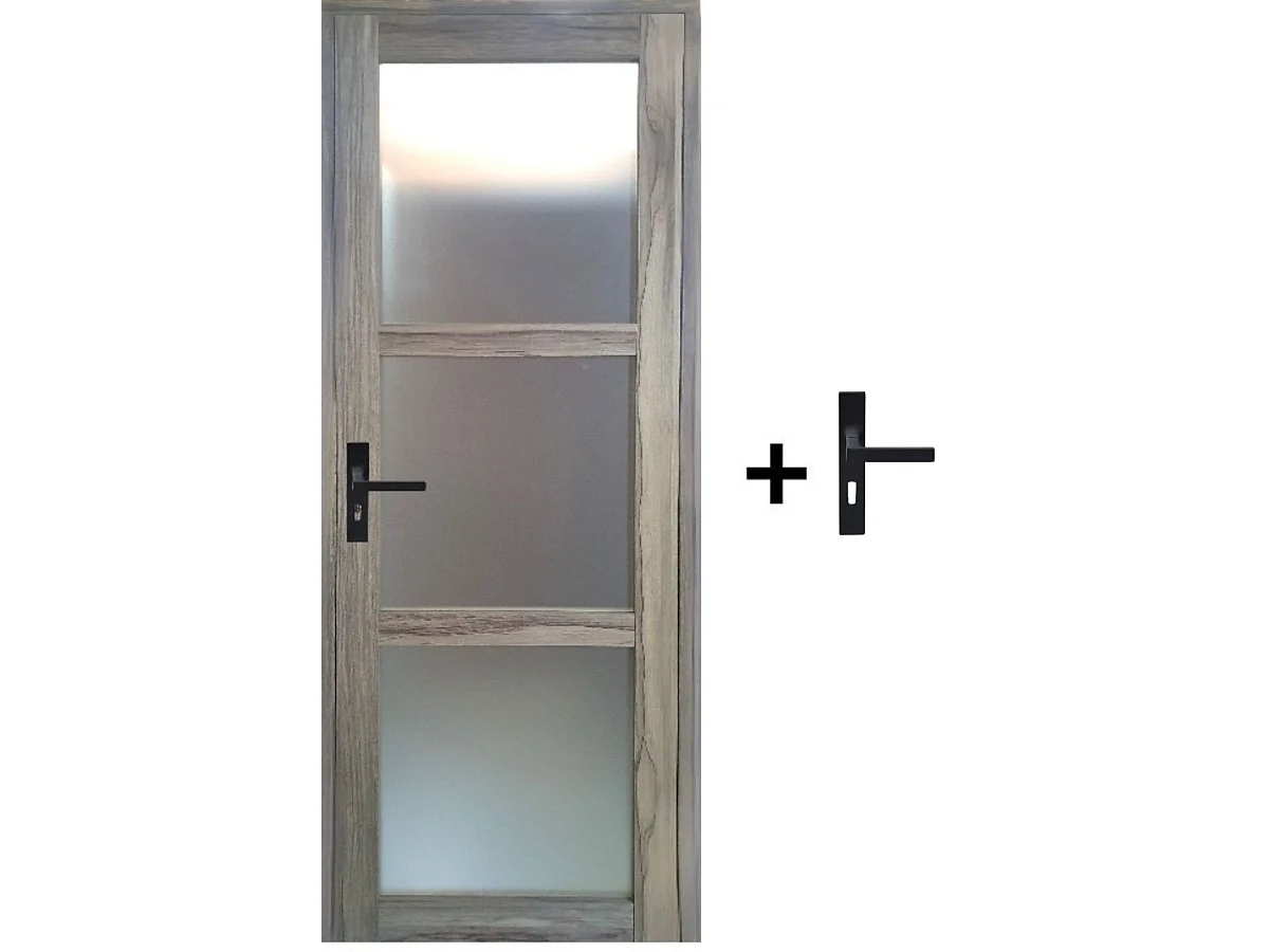 Bloc Porte Frake Vitree H204 X L73 Poussant Droite Cotes Tableau + Poignee Gd Menuiseries