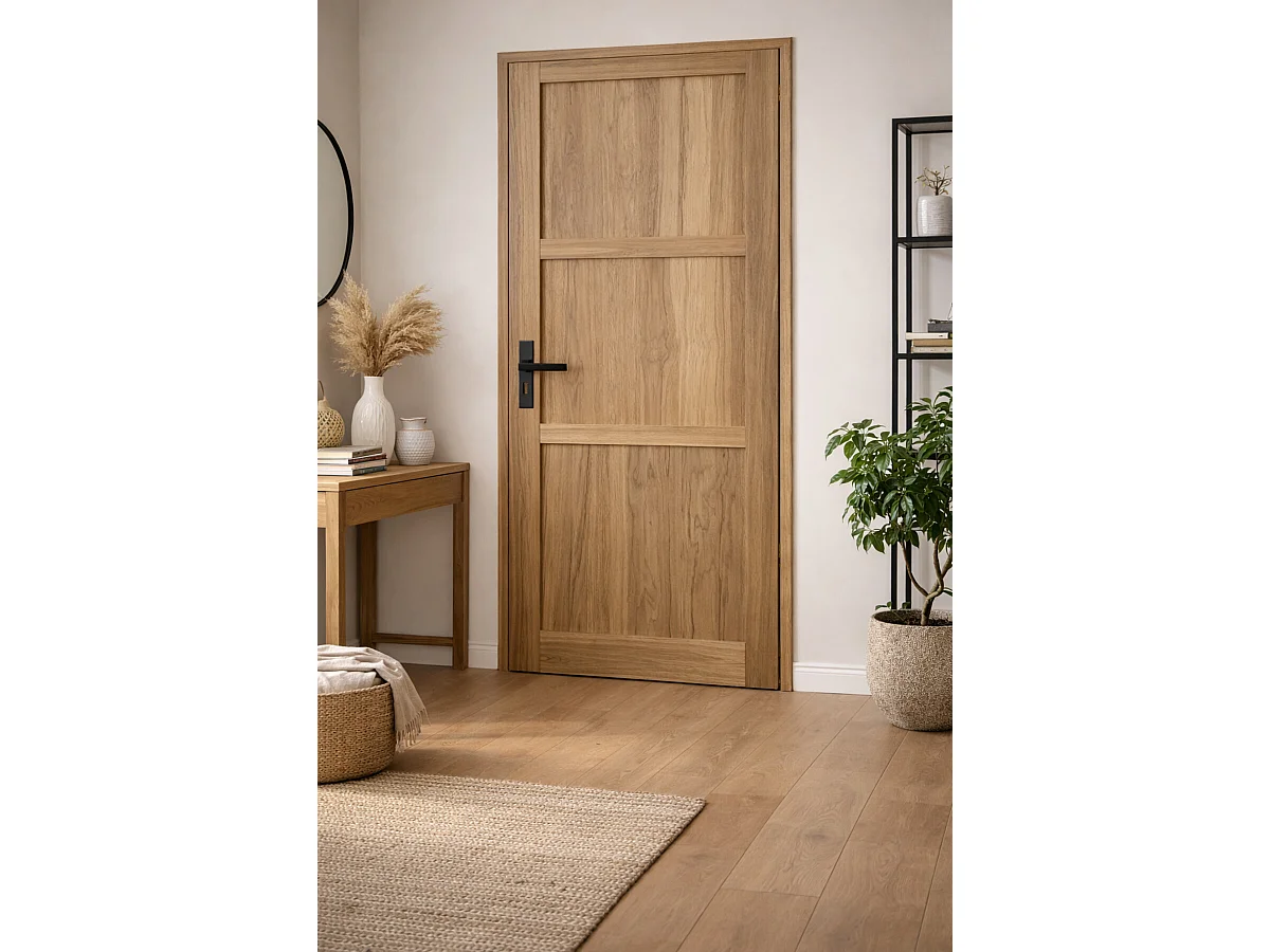 Bloc Porte Bois Frake 3 Panneaux H204 X L73 Cm Côte Tableau P.droit, Poignee Gd Menuiseries
