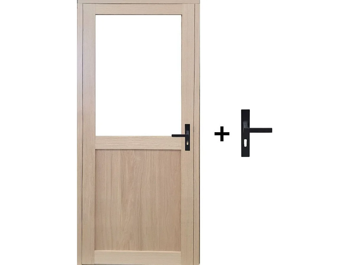 Bloc Porte Atelier Placage Chene H204 X L73 Poussant Gauche Cotes Tableau + Poignee Gd Menuiseries