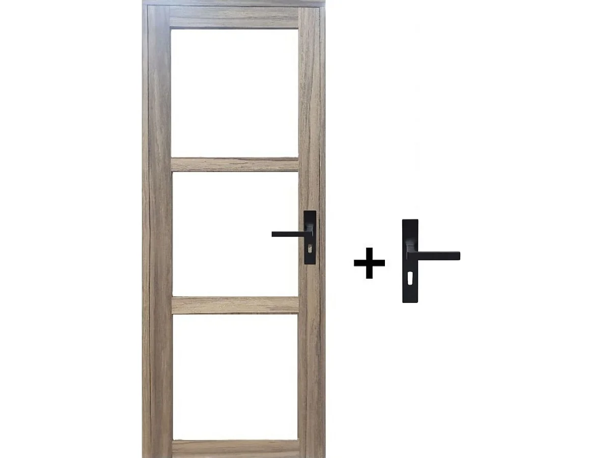 Bloc Porte Frake Vitrage Transparent H204 X L73 Poussant Gauche Cotes Tableau + Poignee Gd Menuiseries