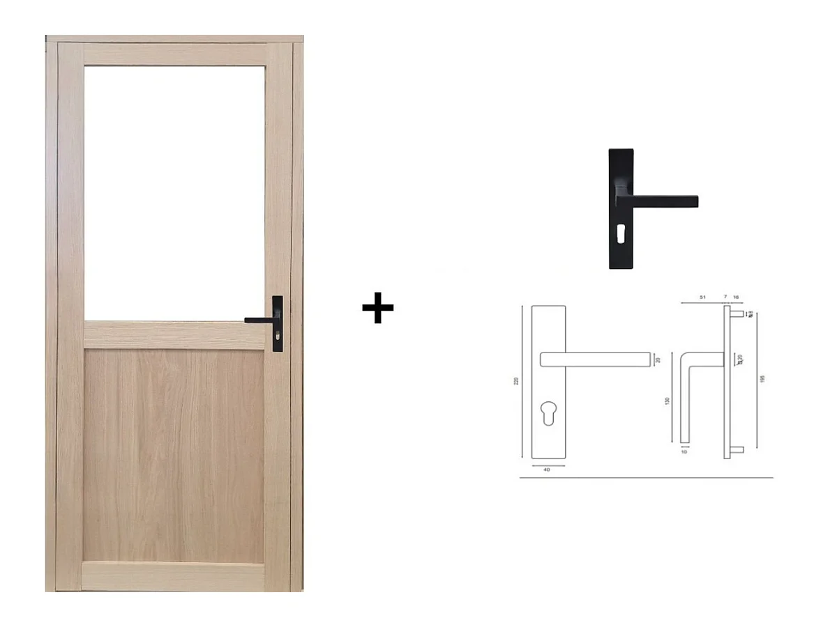 Bloc Porte Atelier Placage Chene H204 X L83 Poussant Gauche Cotes Tableau + Poignee Gd Menuiseries