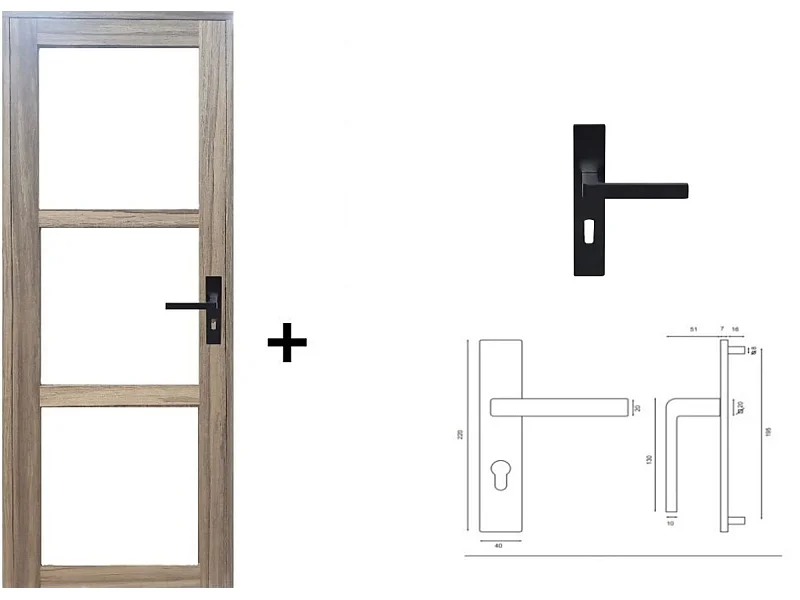 Bloc Porte Frake Vitrage Transparent H204 X L83 Poussant Gauche Cotes Tableau + Poignee Gd Menuiseries