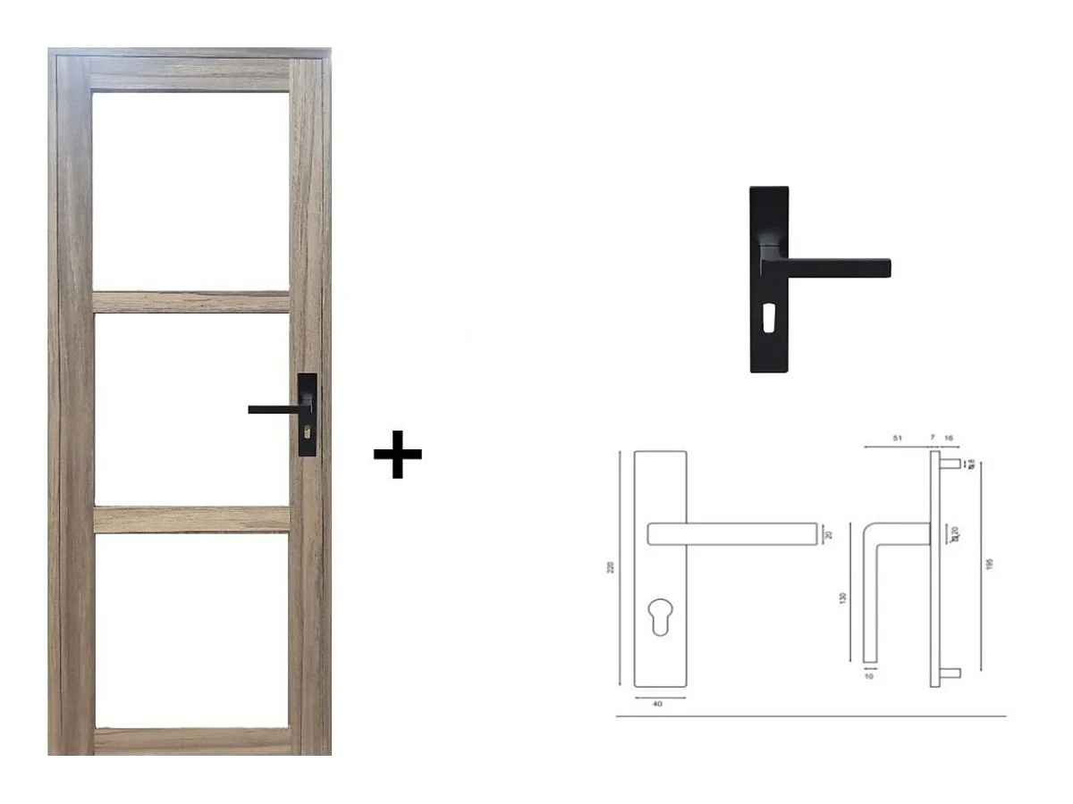 Bloc Porte Frake Vitrage Transparent H204 X L83 Poussant Gauche Cotes Tableau + Poignee Gd Menuiseries
