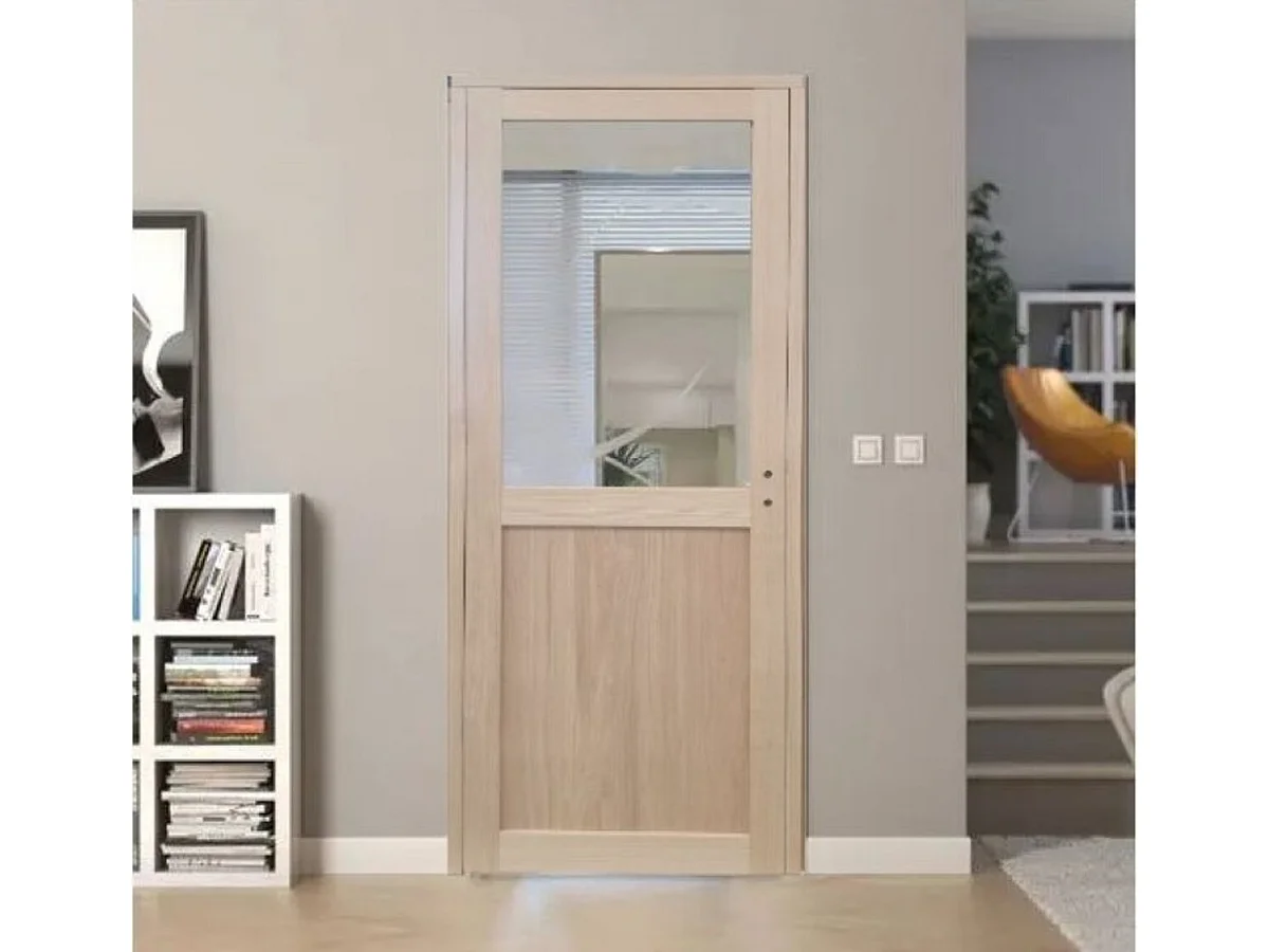 Bloc Porte Atelier Placage Chene Vitrée H204 X L83 Poussant Gauche Cotes Tableau Gd Menuiseries