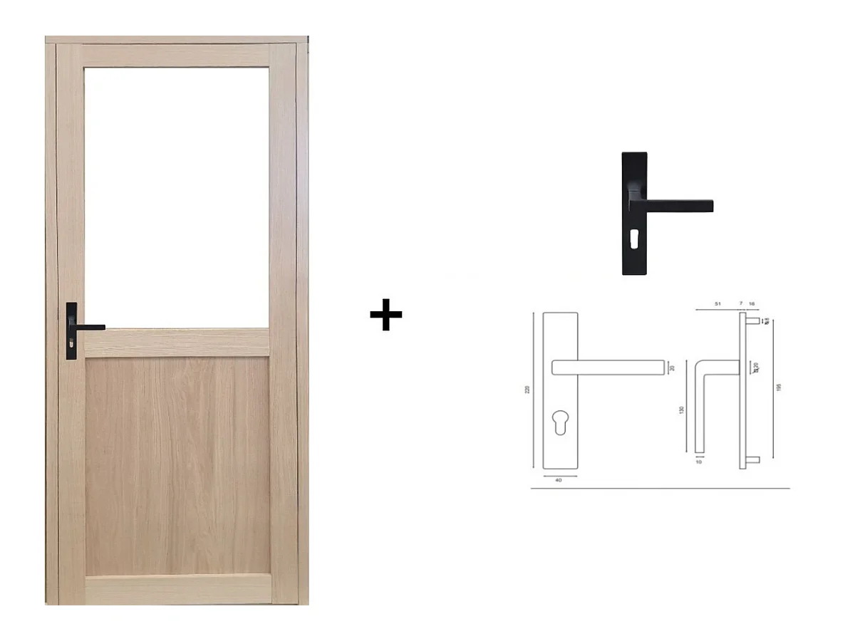 Bloc Porte Atelier Placage Chene H204 X L73 Poussant Droite Cotes Tableau + Poignee Gd Menuiseries