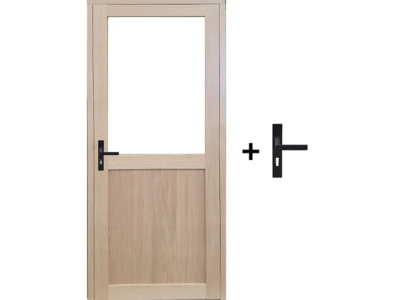 Bloc Porte Atelier Placage Chene H204 X L73 Poussant Droite Cotes Tableau + Poignee Gd Menuiseries