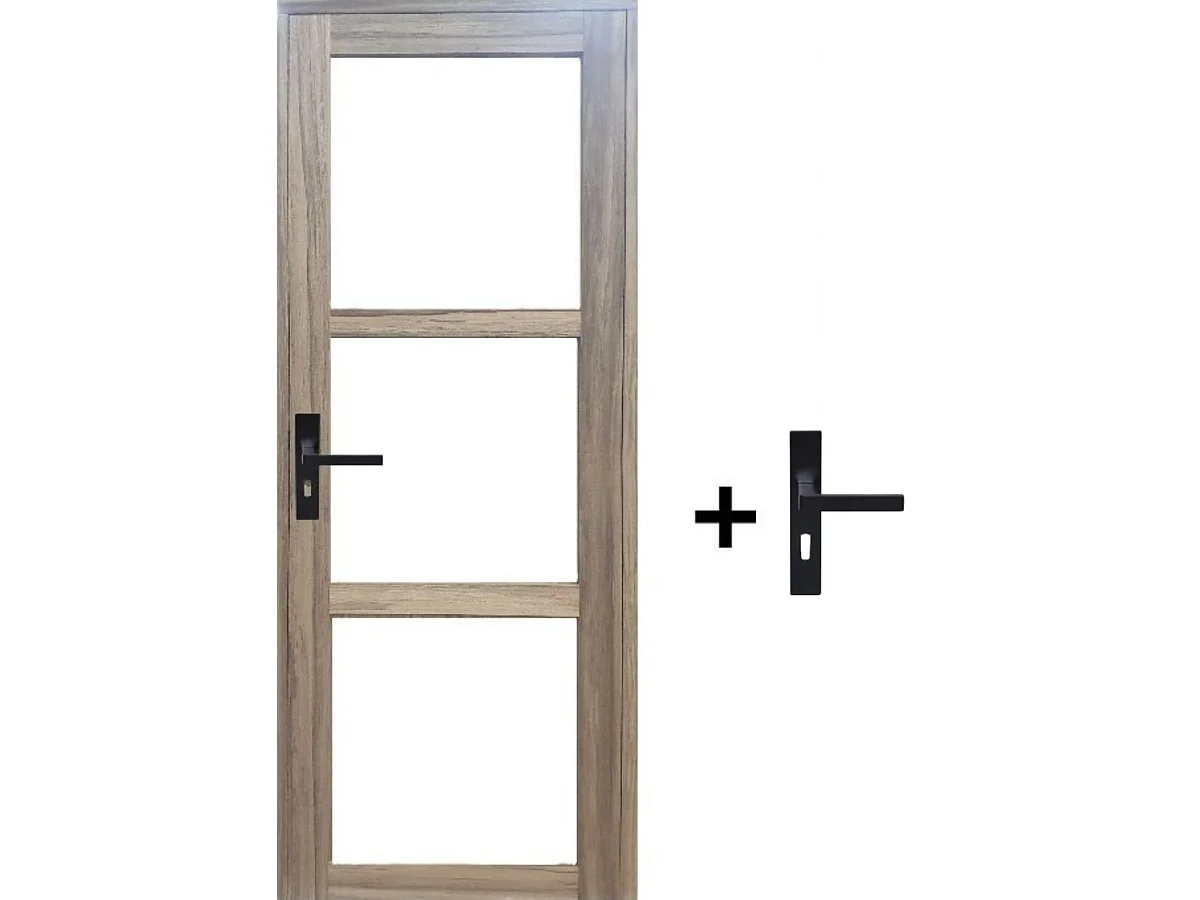 Bloc Porte Frake Vitrage Transparent H204 X L83 Poussant Droite Cotes Tableau + Poignee Gd Menuiseries