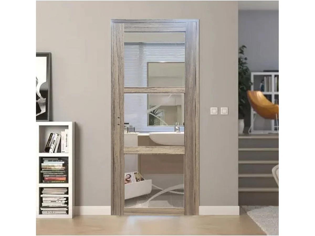 Bloc Porte Frake Vitrage Transparent H204 X L73 Poussant Droite Cotes Tableau + Poignee Gd Menuiseries