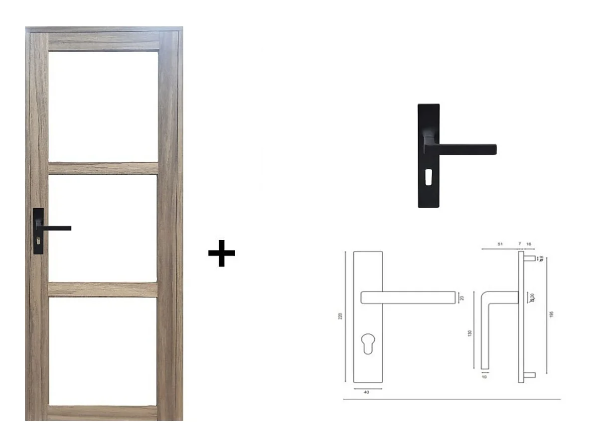Bloc Porte Frake Vitrage Transparent H204 X L73 Poussant Droite Cotes Tableau + Poignee Gd Menuiseries