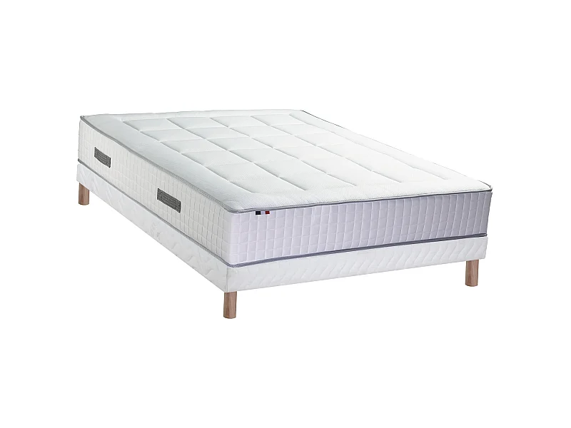 Ensemble matelas mémoire de forme BELLAGIO 2 avec sommier tapissier Dimensions - 160 x 200 cm, Sommier - Blanc
