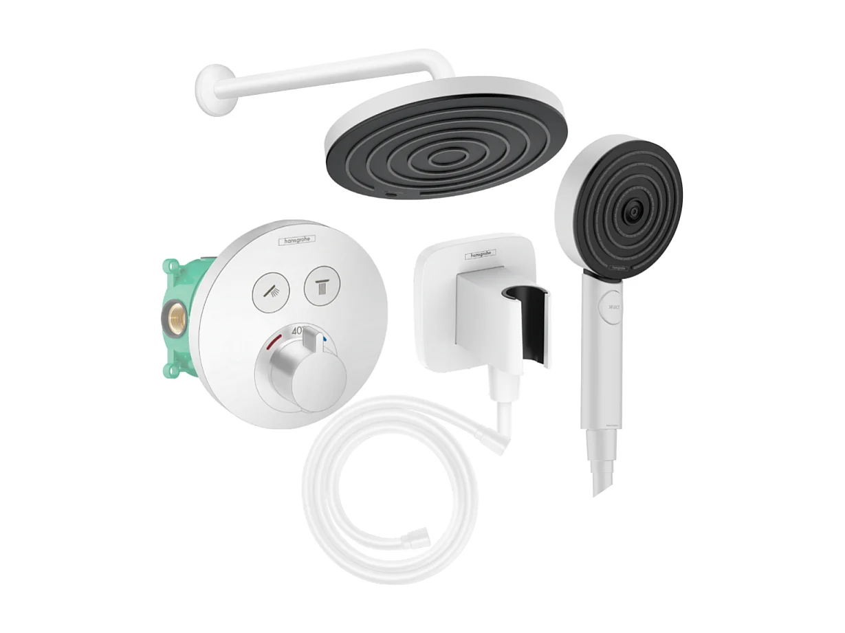 Colonne de douche encastrée thermostatique HANSGROHE ShowerSelect S Douche Pulsify Flexible Isiflex Douchette Pulsify blanc