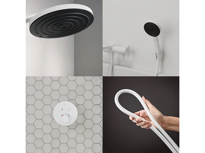 Colonne de douche encastrée thermostatique HANSGROHE ShowerSelect S Douche Pulsify Flexible Isiflex Douchette Pulsify blanc