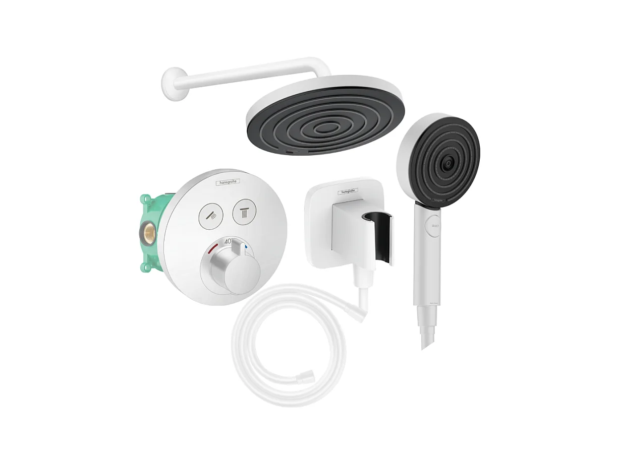 Colonne de douche encastrée thermostatique HANSGROHE ShowerSelect S Douche Pulsify Flexible Isiflex Douchette Pulsify blanc