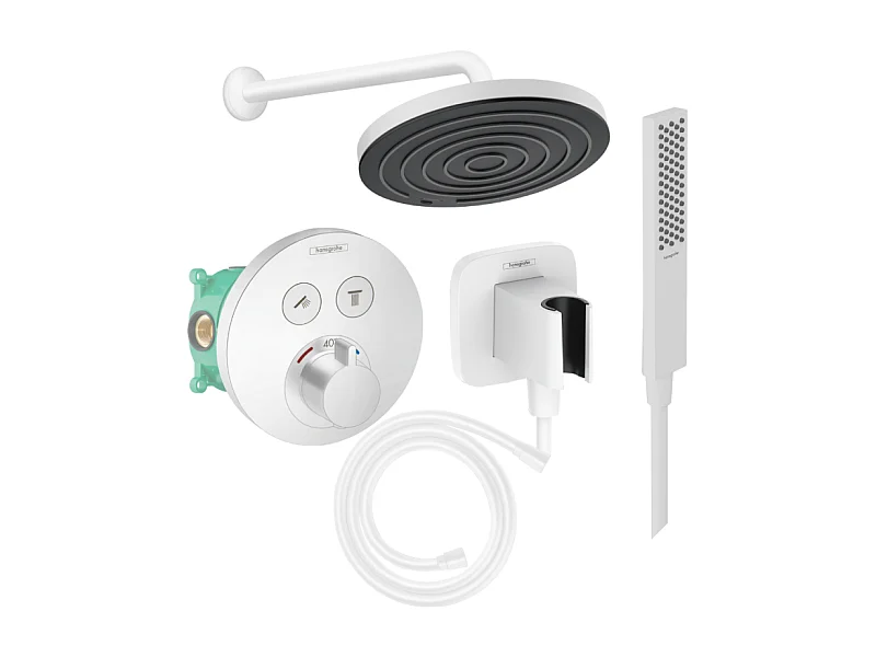 Colonne de douche encastrée thermostatique HANSGROHE ShowerSelect S Douche Pulsify Flexible Isiflex Douchette Pulsify E  blanc