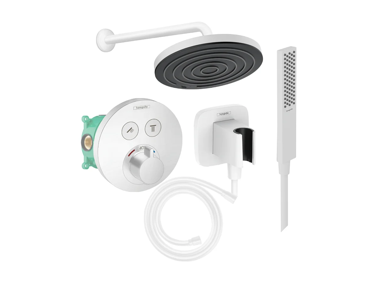 Colonne de douche encastrée thermostatique HANSGROHE ShowerSelect S Douche Pulsify Flexible Isiflex Douchette Pulsify E  blanc