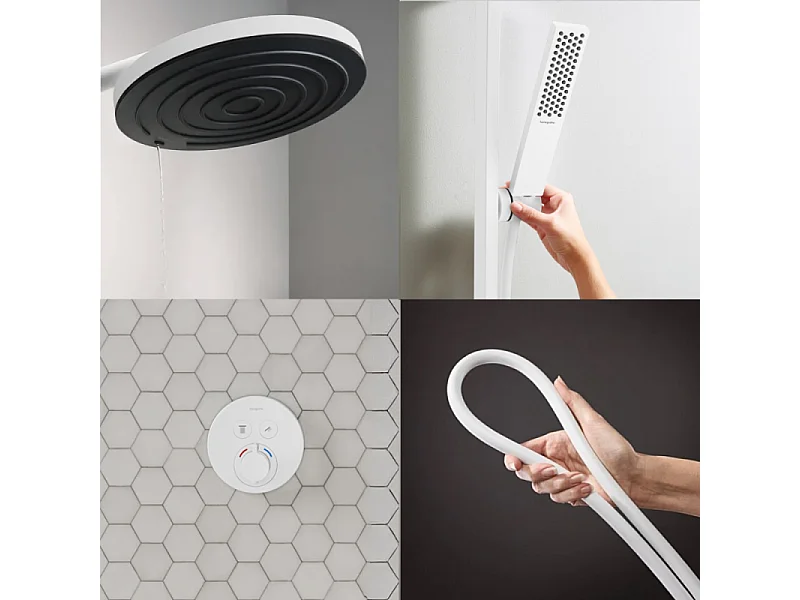 Colonne de douche encastrée thermostatique HANSGROHE ShowerSelect S Douche Pulsify Flexible Isiflex Douchette Pulsify E  blanc