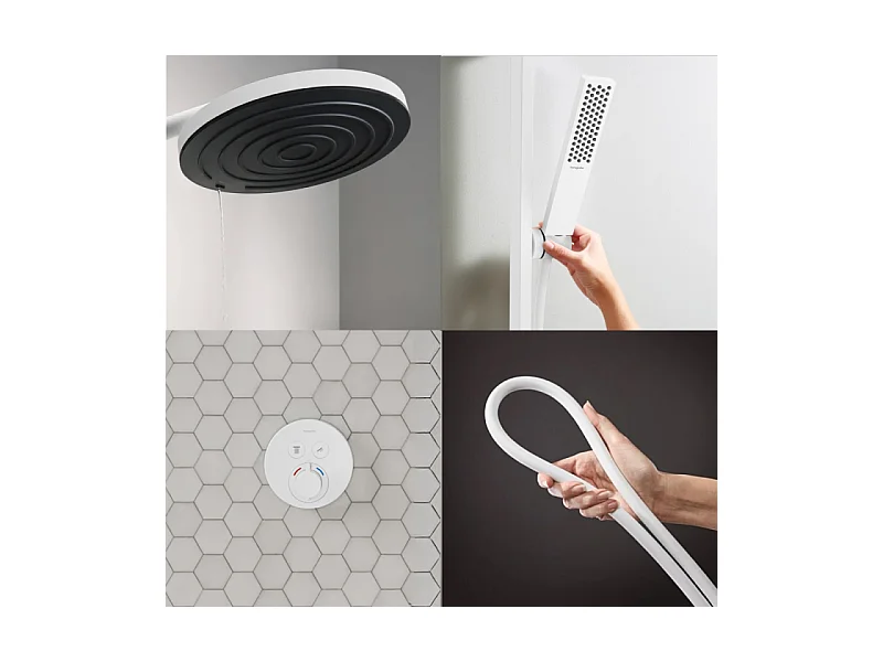Colonne de douche encastrée thermostatique HANSGROHE ShowerSelect S Douche Pulsify Flexible Isiflex Douchette Pulsify E  blanc