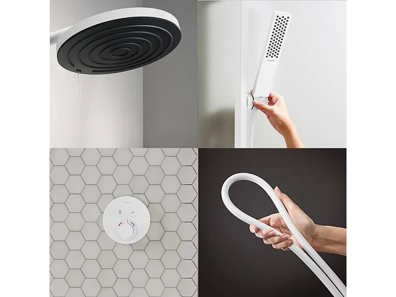 Colonne de douche encastrée thermostatique HANSGROHE ShowerSelect S Douche Pulsify Flexible Isiflex Douchette Pulsify E  blanc