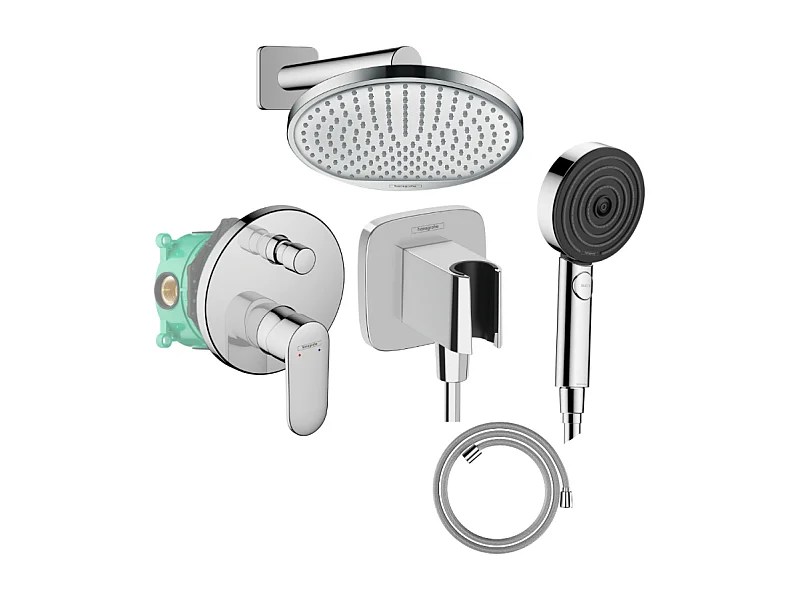 Colonne de douche encastrée mécanique HANSGROHE Vernis Blend Douche de tête Crometta Flexible Designflex Douchette Pulsify chromé