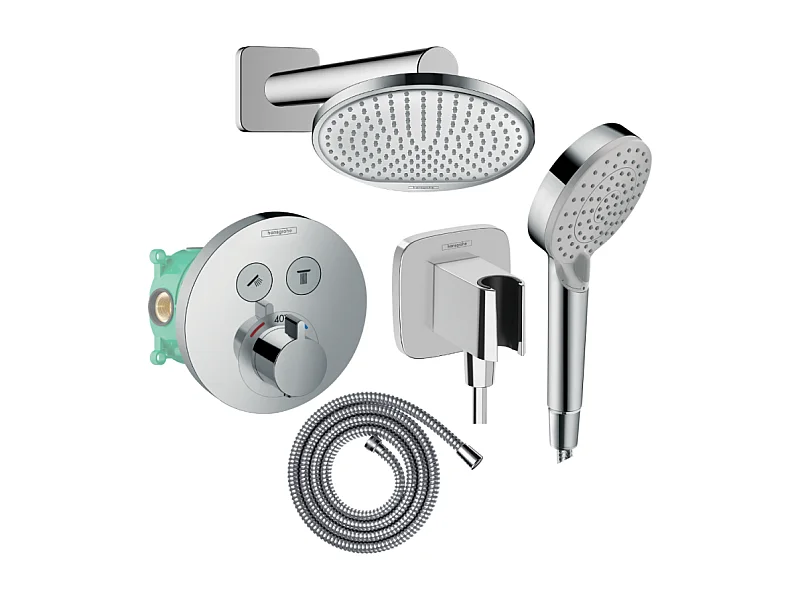 Colonne de douche encastrée thermostatique HANSGROHE ShowerSelect S Douche Crometta Flexible Metaflex Douchette Vernis B chromé