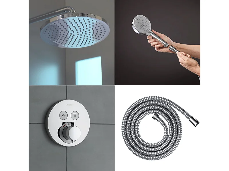 Colonne de douche encastrée thermostatique HANSGROHE ShowerSelect S Douche Crometta Flexible Metaflex Douchette Vernis B chromé