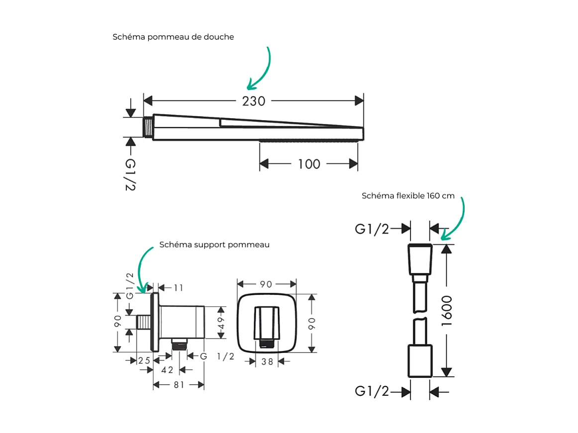 Colonne de douche encastrée mécanique HANSGROHE Vernis Blend Douche de tête Crometta Flexible Isiflex Douchette PulsifyE noir