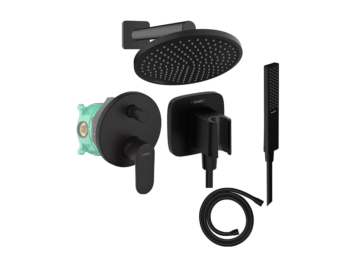 Colonne de douche encastrée mécanique HANSGROHE Vernis Blend Douche de tête Crometta Flexible Isiflex Douchette PulsifyE noir