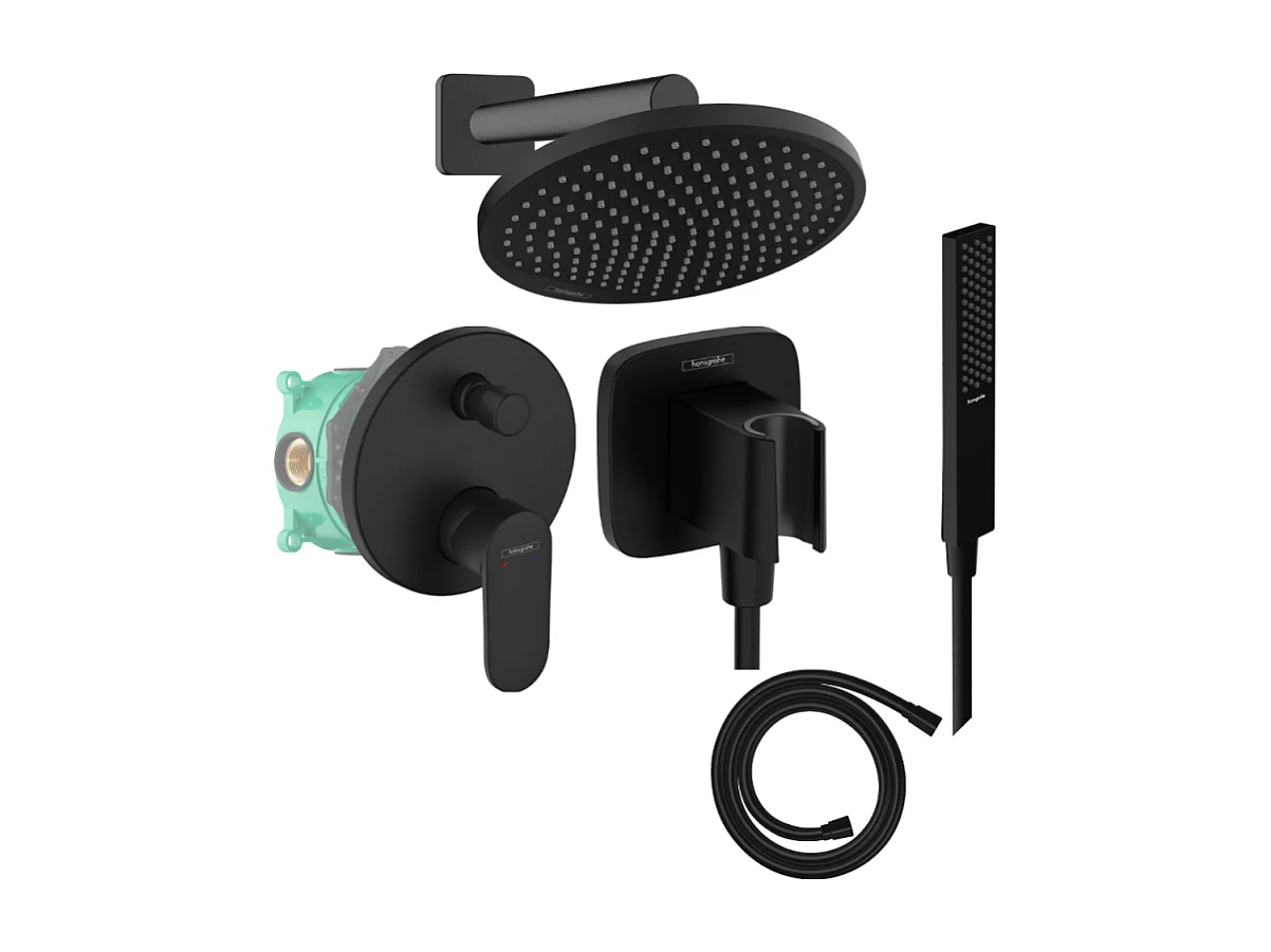 Colonne de douche encastrée mécanique HANSGROHE Vernis Blend Douche de tête Crometta Flexible Isiflex Douchette PulsifyE noir