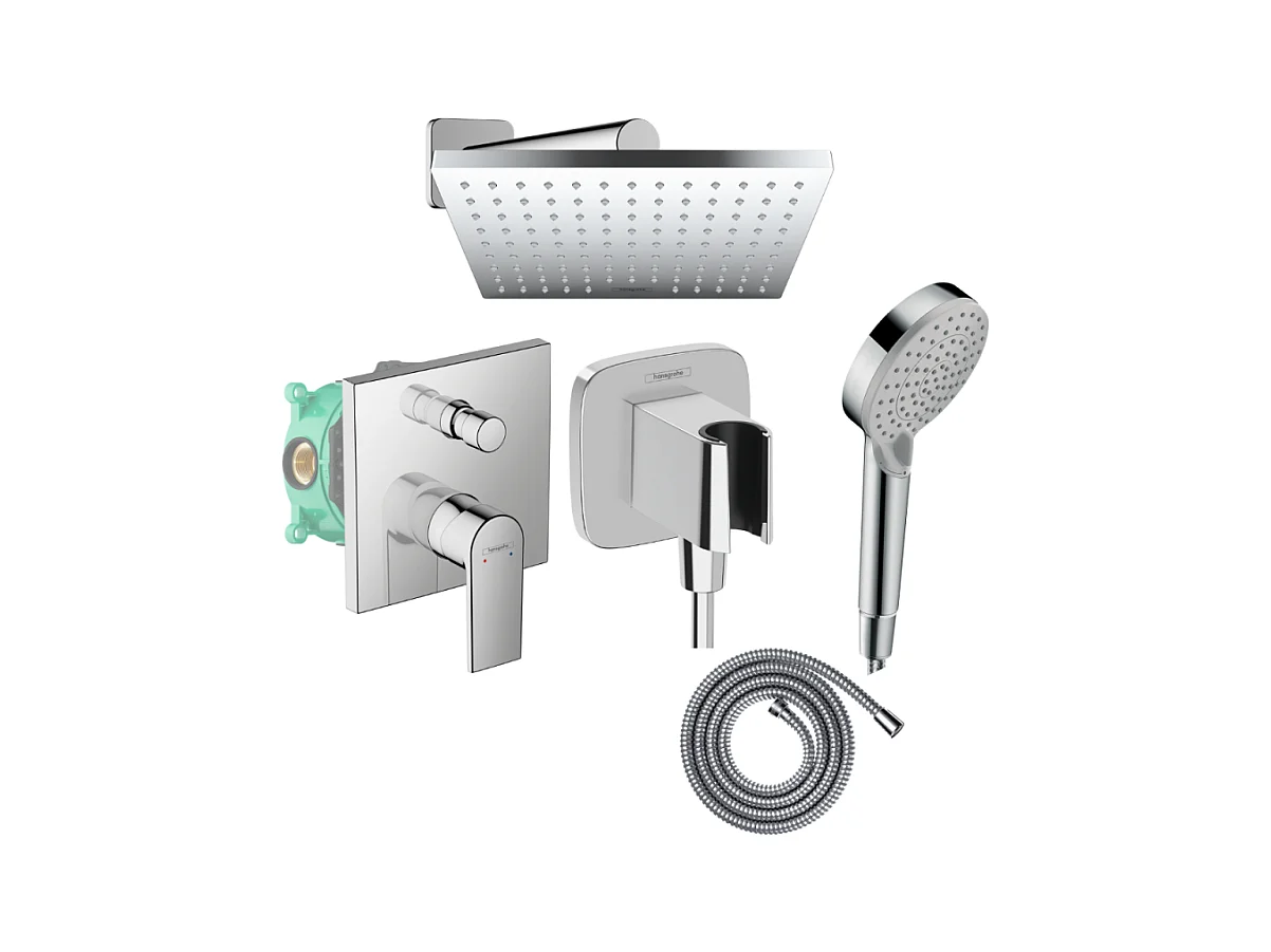 Colonne de douche mécanique HANSGROHE Vernis Shape Douche de tête Vernis Shape Flexible Métaflex Douchette Vernis Blend chromé