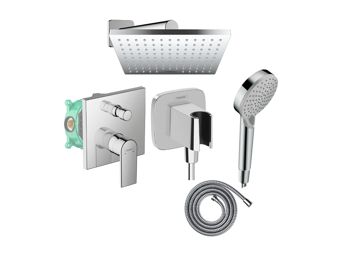 Colonne de douche mécanique HANSGROHE Vernis Shape Douche de tête Vernis Shape Flexible Métaflex Douchette Vernis Blend chromé