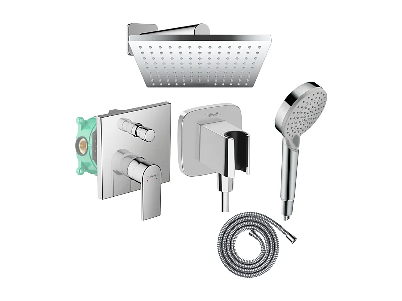 Colonne de douche mécanique HANSGROHE Vernis Shape Douche de tête Vernis Shape Flexible Métaflex Douchette Vernis Blend chromé