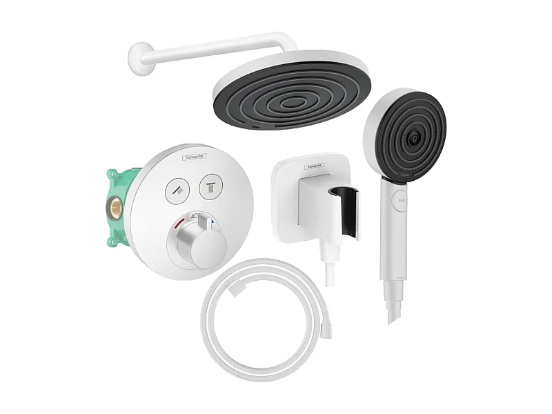 Colonne de douche encastrée thermostatique HANSGROHE ShowerSelect S Douche Pulsify Flexible Designflex Douchette Pulsify blanc