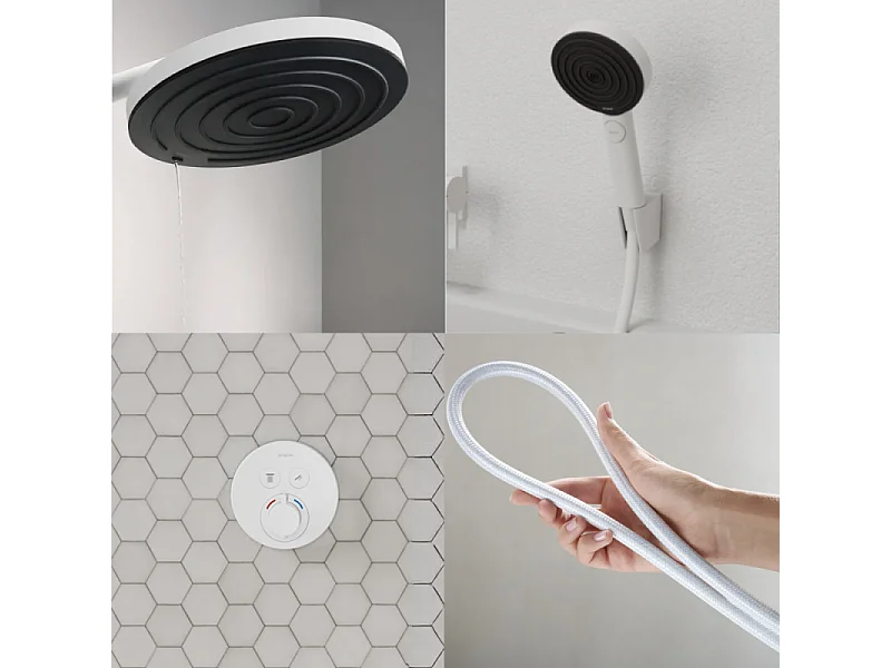 Colonne de douche encastrée thermostatique HANSGROHE ShowerSelect S Douche Pulsify Flexible Designflex Douchette Pulsify blanc
