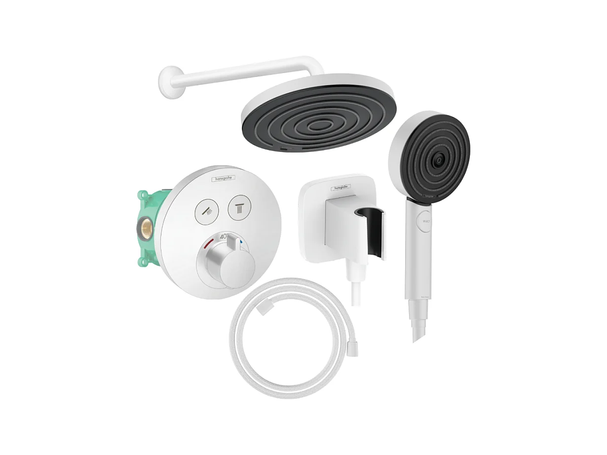 Colonne de douche encastrée thermostatique HANSGROHE ShowerSelect S Douche Pulsify Flexible Designflex Douchette Pulsify blanc