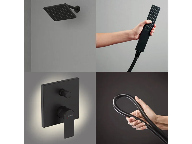 Colonne de douche encastrée mécanique HANSGROHE Vernis Shape Douche de tête Vernis Shape Flexible Isiflex Douchette PulsifyE noir