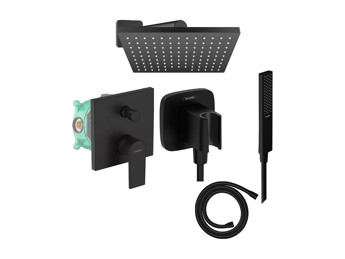 Colonne de douche encastrée mécanique HANSGROHE Vernis Shape Douche de tête Vernis Shape Flexible Isiflex Douchette PulsifyE noir