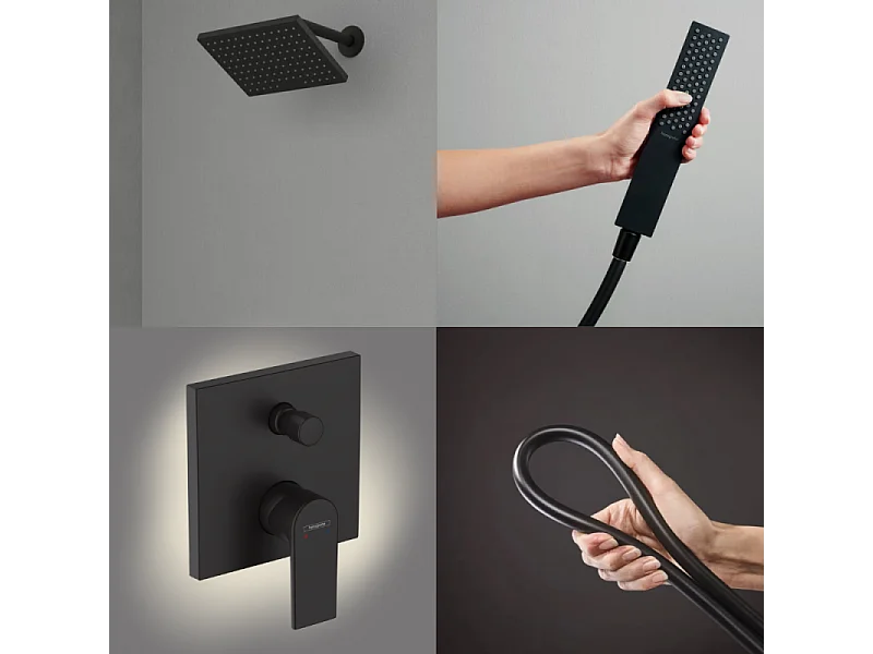 Colonne de douche encastrée mécanique HANSGROHE Vernis Shape Douche de tête Vernis Shape Flexible Isiflex Douchette PulsifyE noir