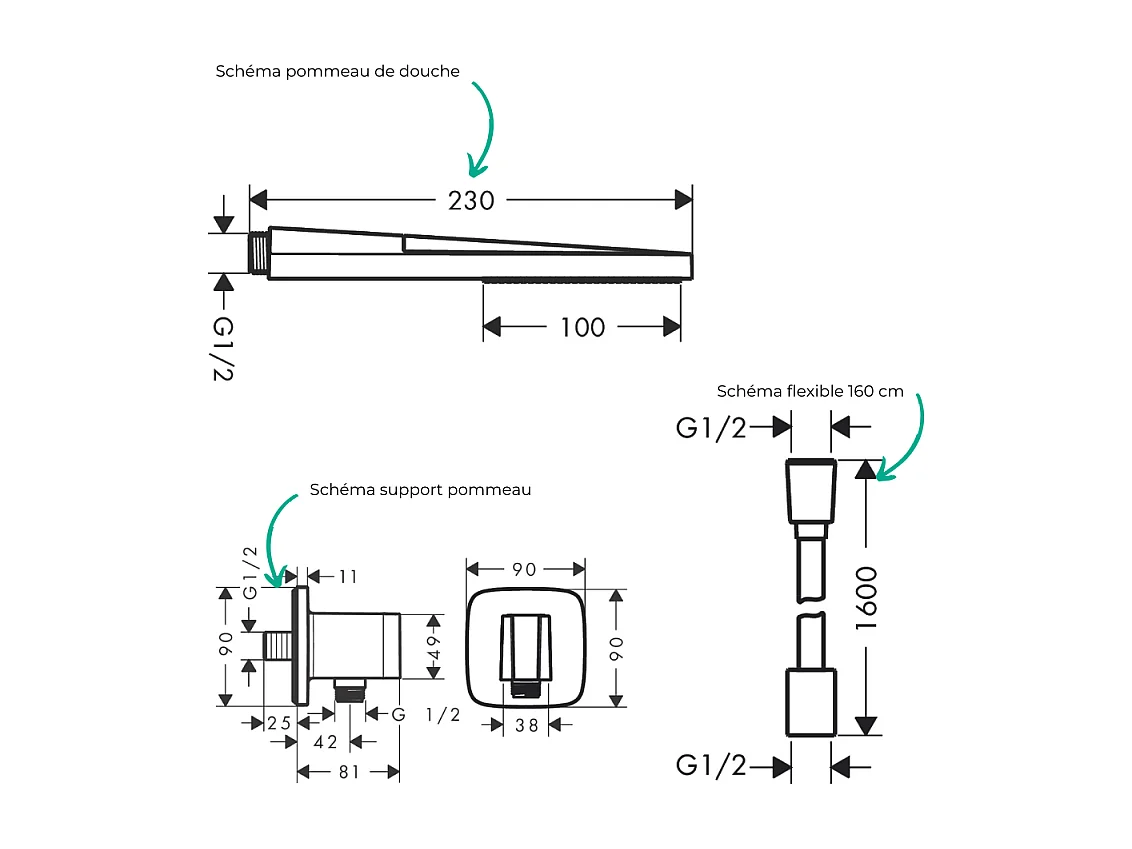 Colonne de douche encastrée mécanique HANSGROHE Vernis Shape Douche de tête Vernis Shape Flexible Isiflex Douchette PulsifyE noir